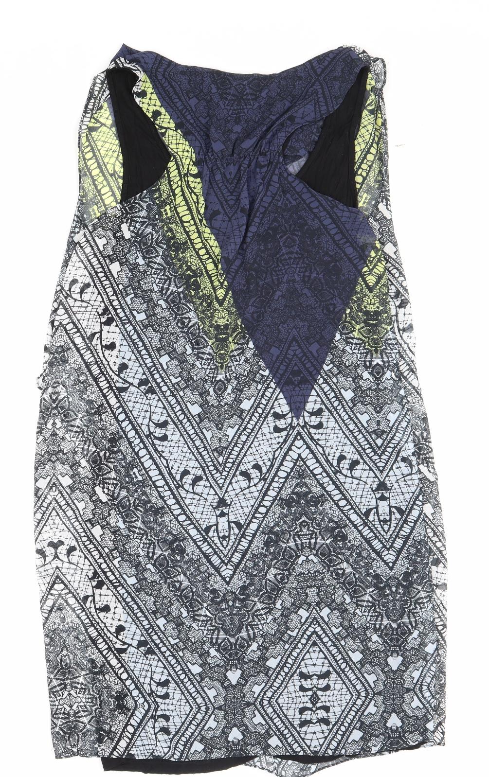 Warehouse Womens Multicoloured Geometric Polyester Shift Size 12 Cowl Neck