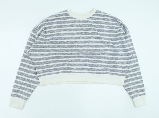 Primark Womens Blue Striped Polyester Pullover Sweatshirt Size M Pullover - Cropped