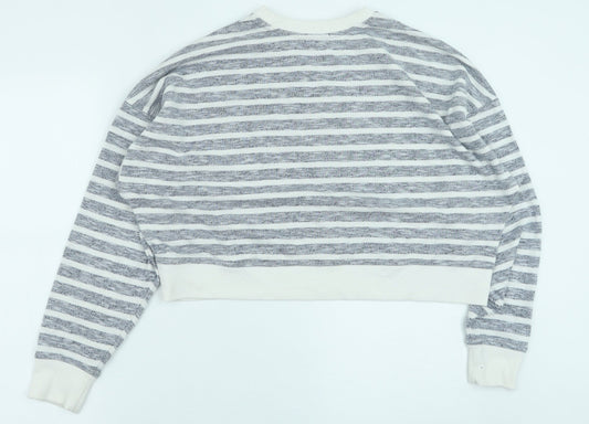 Primark Womens Blue Striped Polyester Pullover Sweatshirt Size M Pullover - Cropped