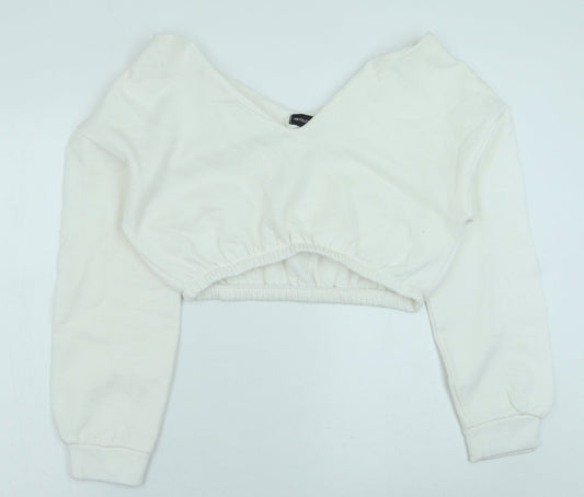 PRETTYLITTLETHING Womens White Polyester Pullover Sweatshirt Size M Pullover - Cropped