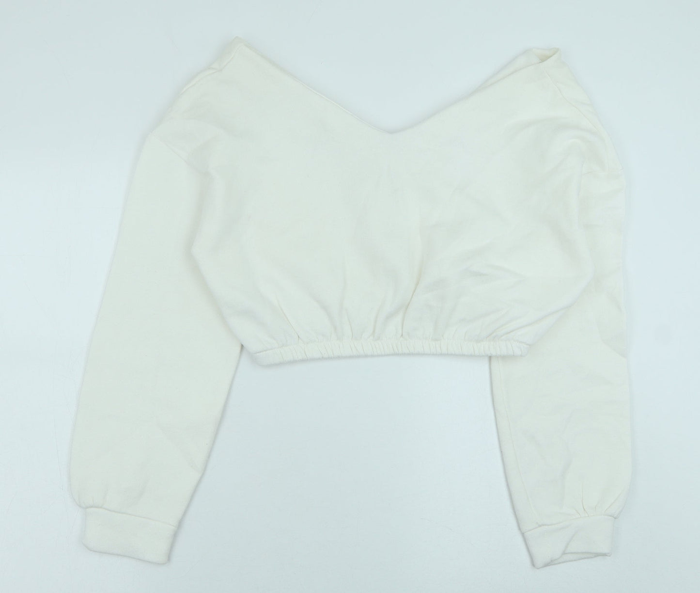 PRETTYLITTLETHING Womens White Polyester Pullover Sweatshirt Size M Pullover - Cropped