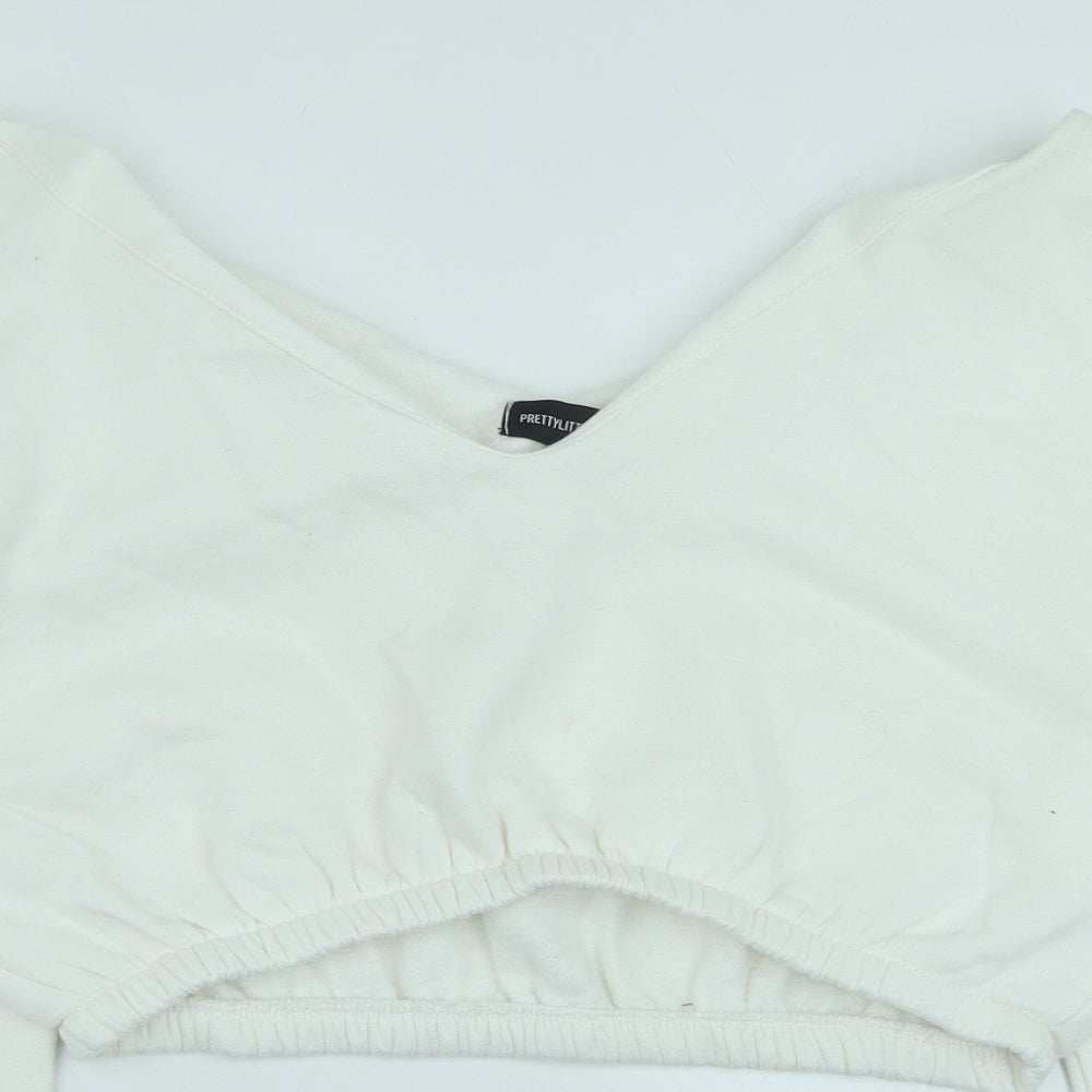 PRETTYLITTLETHING Womens White Polyester Pullover Sweatshirt Size M Pullover - Cropped