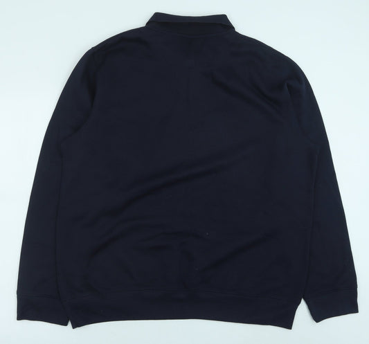 Easy Womens Blue Herringbone Polyester Pullover Sweatshirt Size XL Button