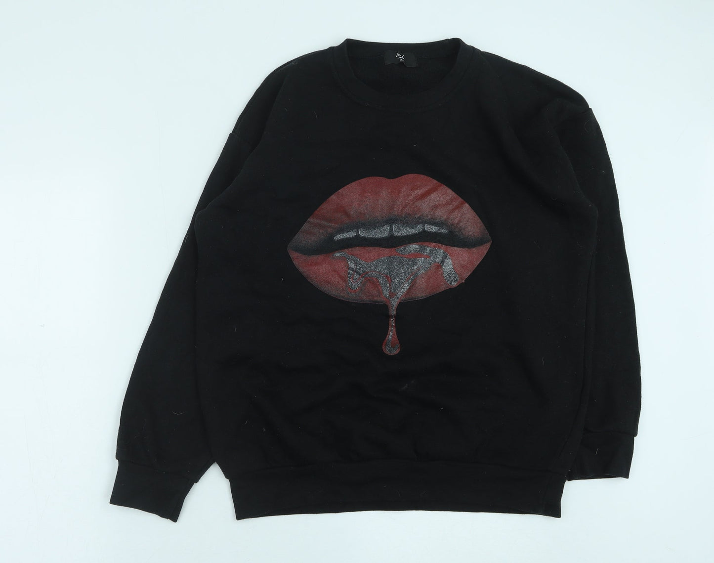 AX Paris Womens Black Cotton Pullover Sweatshirt Size M Pullover - Lips