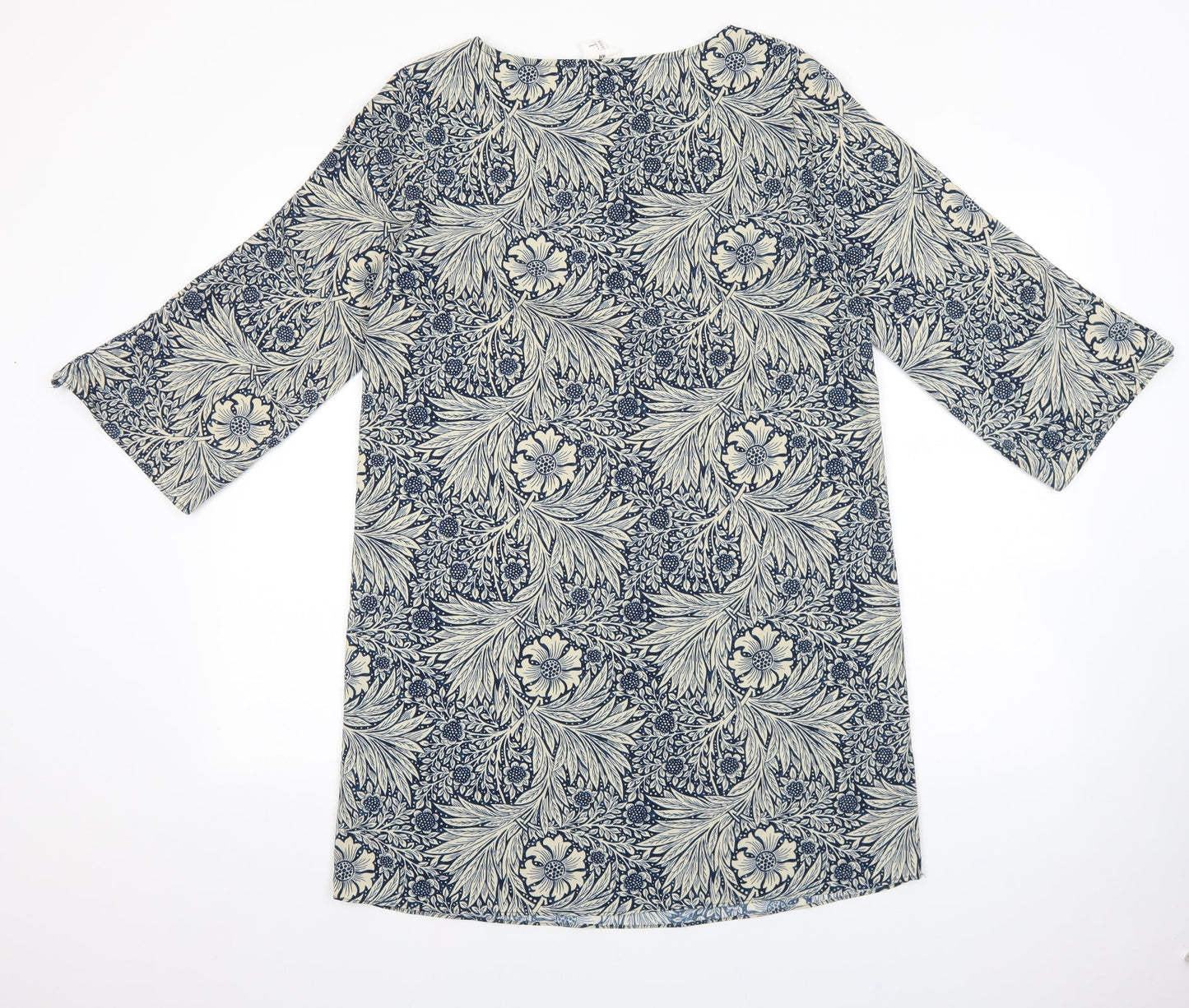 H&M Womens Blue Floral Polyester Shift Size 4 Boat Neck Pullover