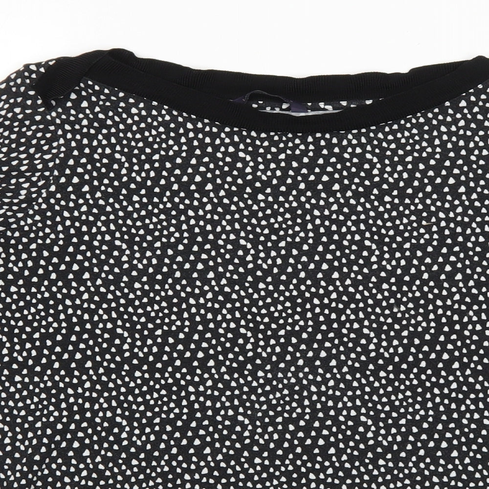 Marks and Spencer Womens Black Geometric Viscose Basic Blouse Size 14 Boat Neck