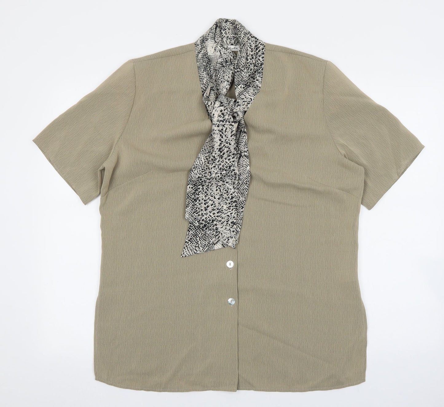berketex Womens Brown Polyester Basic Button-Up Size 16 Round Neck - Snake Print Scarf Detail
