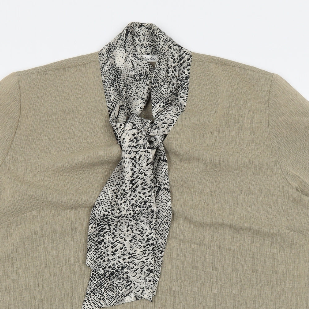 berketex Womens Brown Polyester Basic Button-Up Size 16 Round Neck - Snake Print Scarf Detail