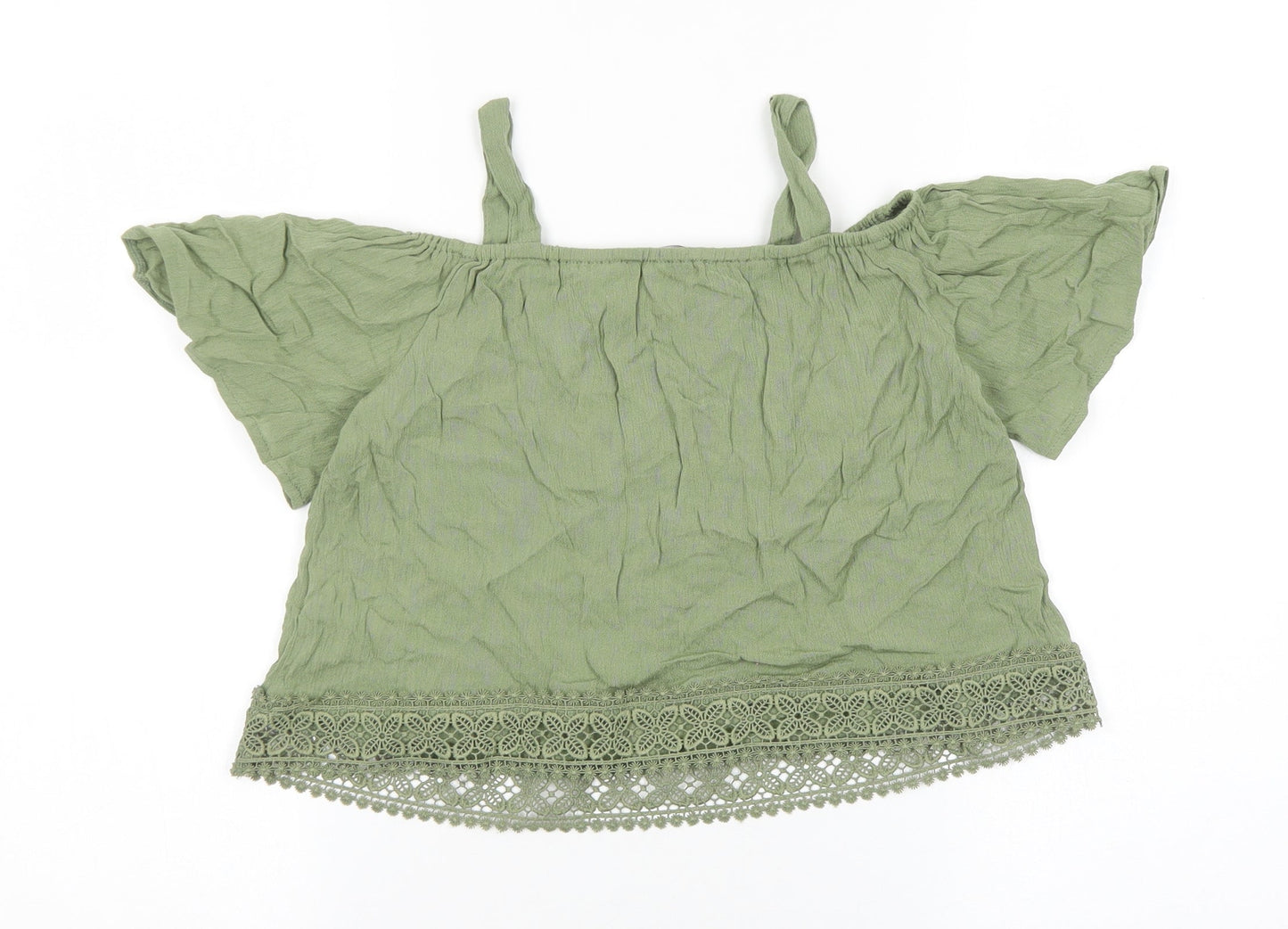 Primark Girls Green Polyester Basic Blouse Size 9-10 Years Square Neck Pullover