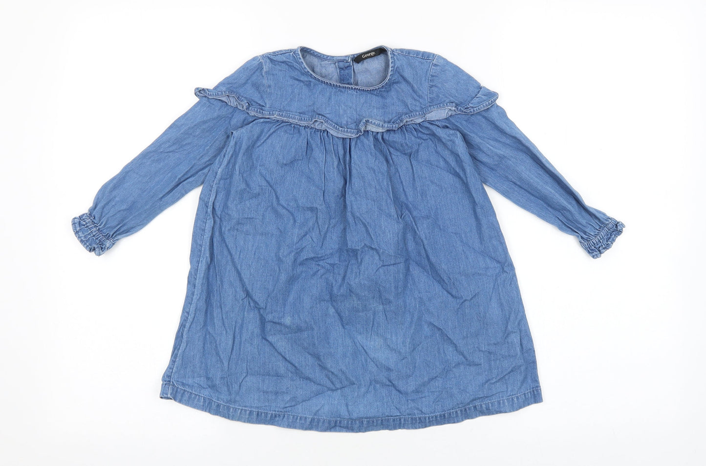 George Girls Blue 100% Cotton Basic Blouse Size 2-3 Years Round Neck Button