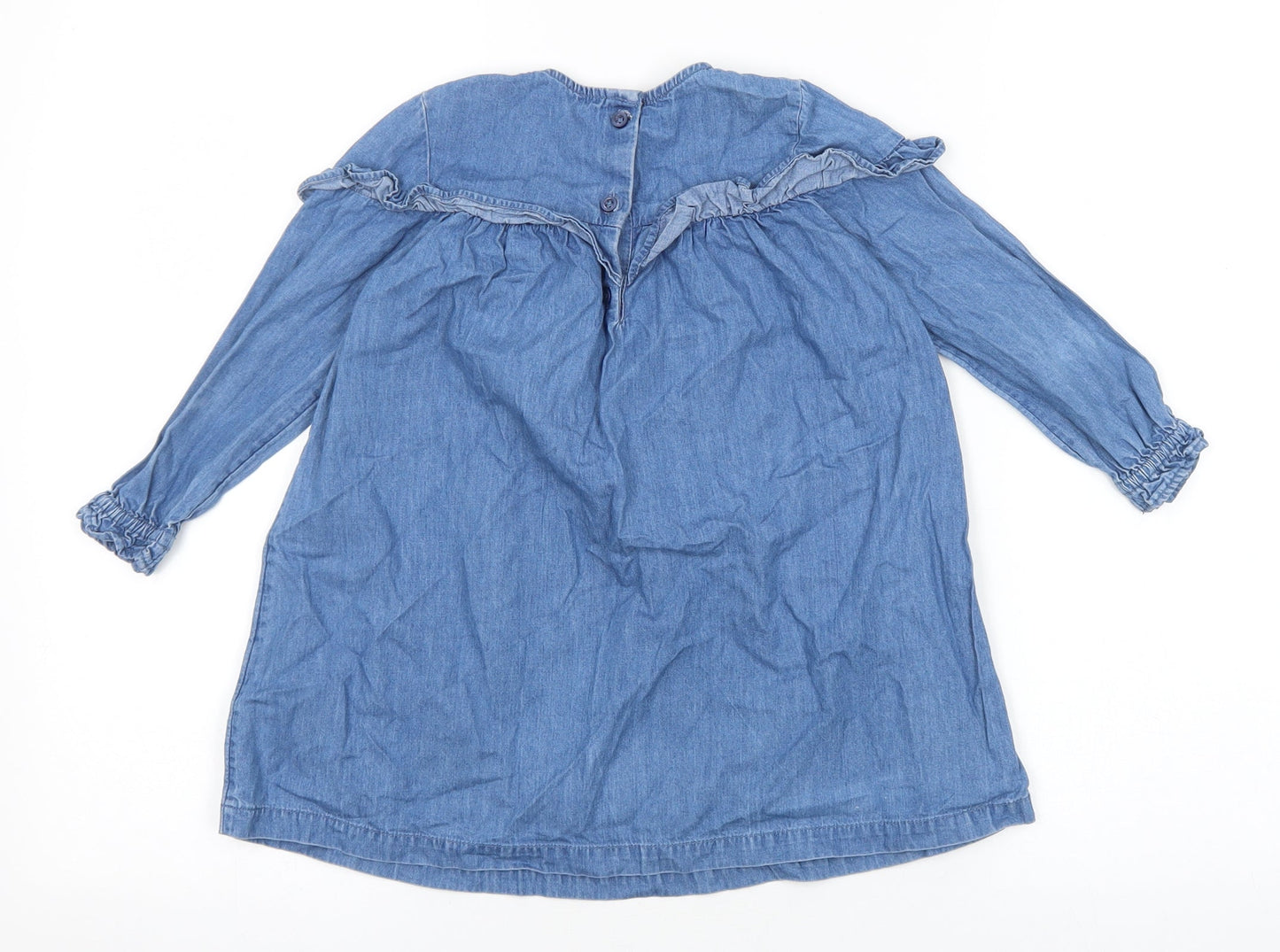 George Girls Blue 100% Cotton Basic Blouse Size 2-3 Years Round Neck Button
