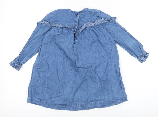 George Girls Blue 100% Cotton Basic Blouse Size 2-3 Years Round Neck Button