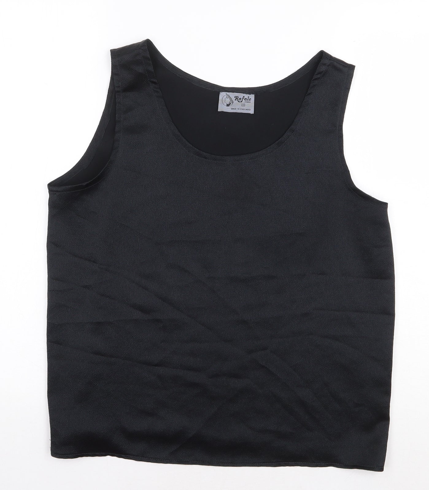 Rafale London Womens Black Polyester Basic Tank Size 10 Scoop Neck