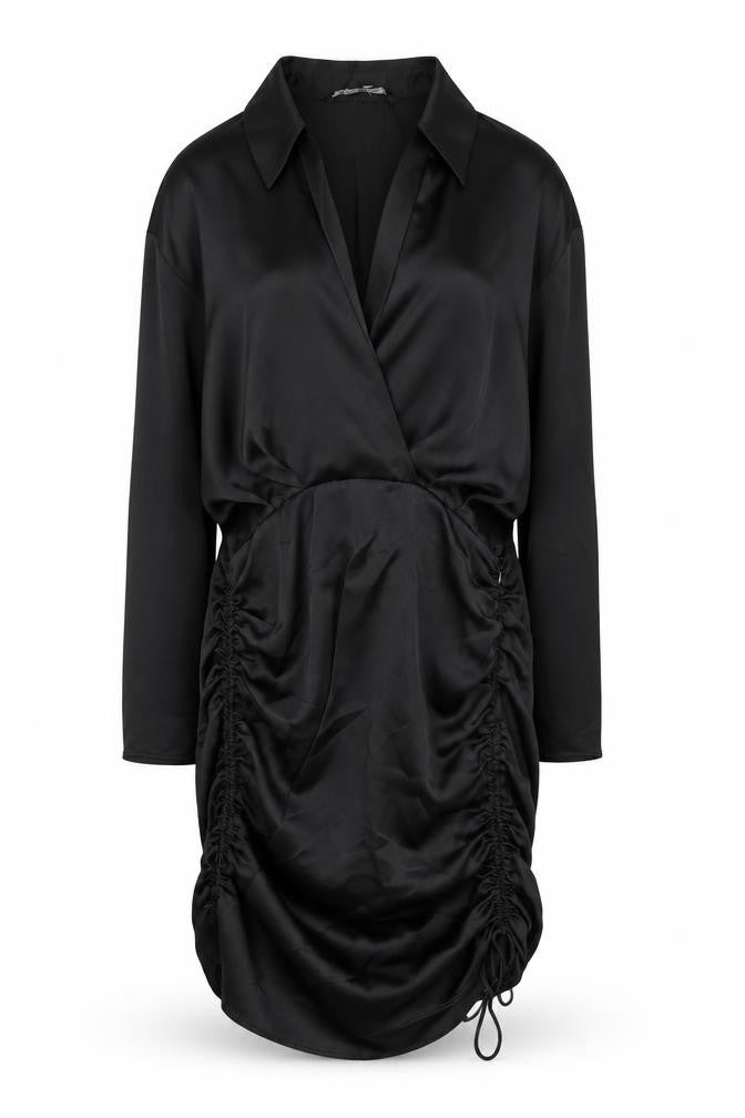 Zara Knit Womens Black Polyester Shirt Dress Size S Collared Zip