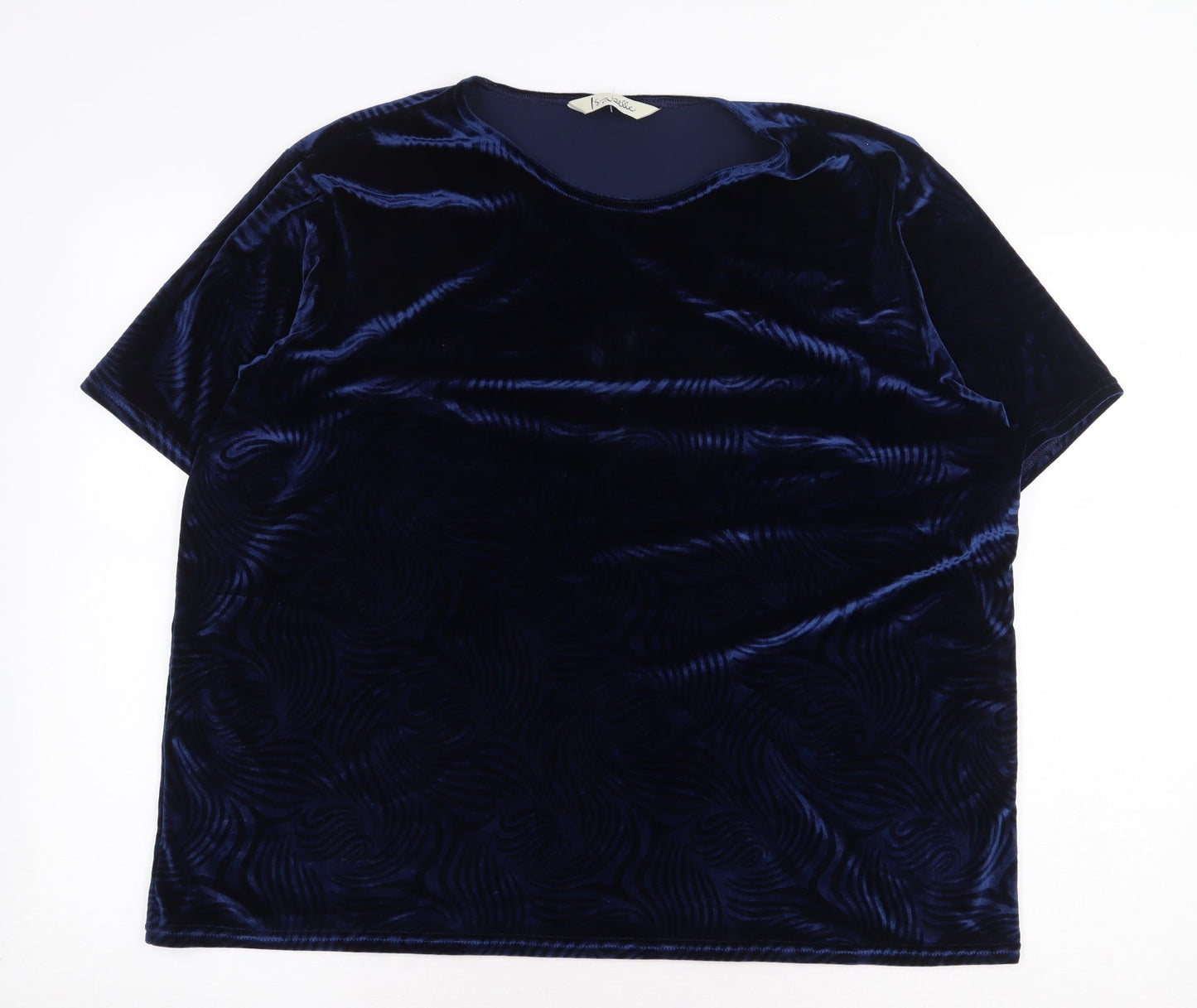 Isabelle Womens Blue Geometric Polyester Basic T-Shirt Size 20 Round Neck