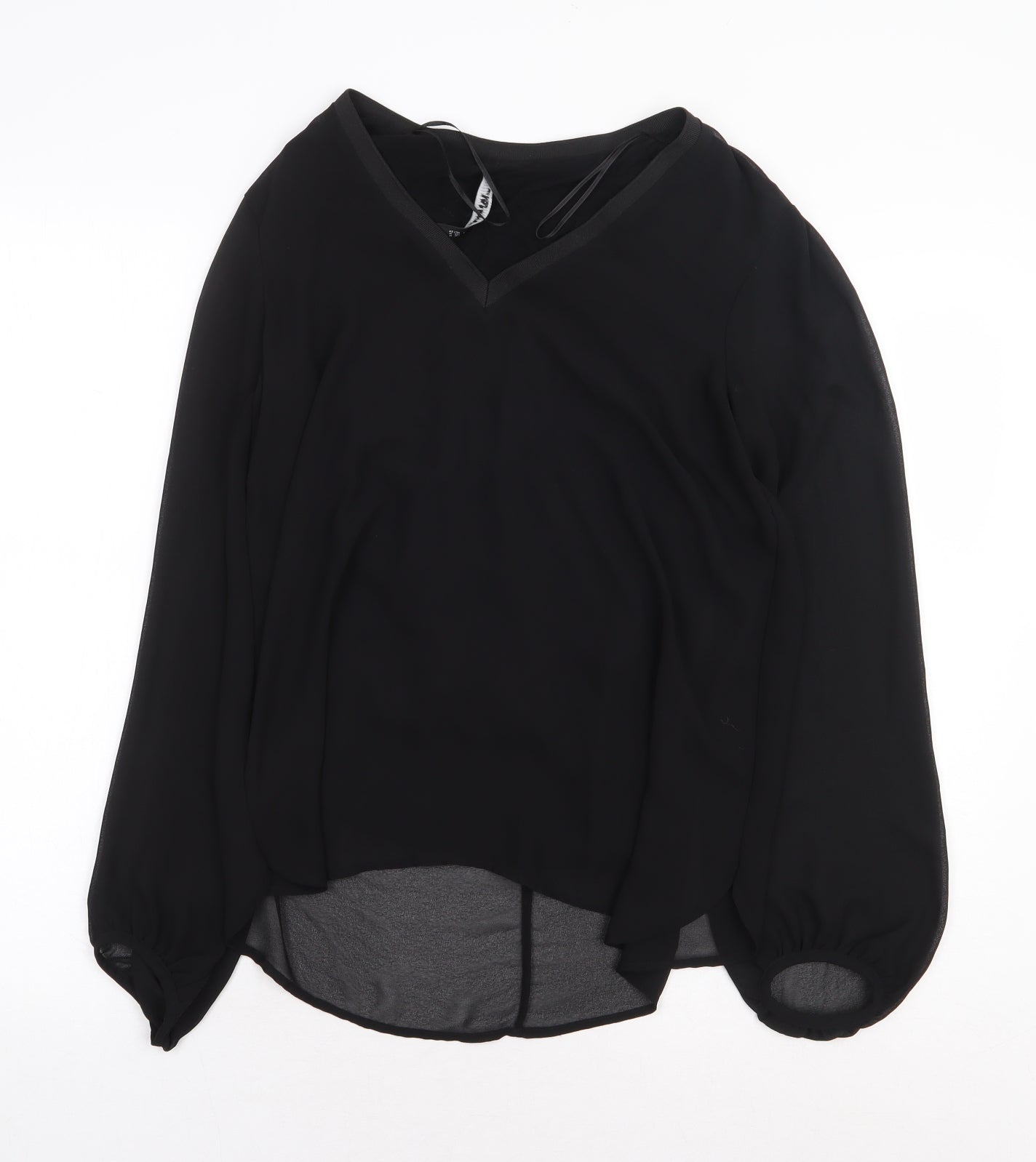 Zara Womens Black Polyester Basic Blouse Size M V-Neck