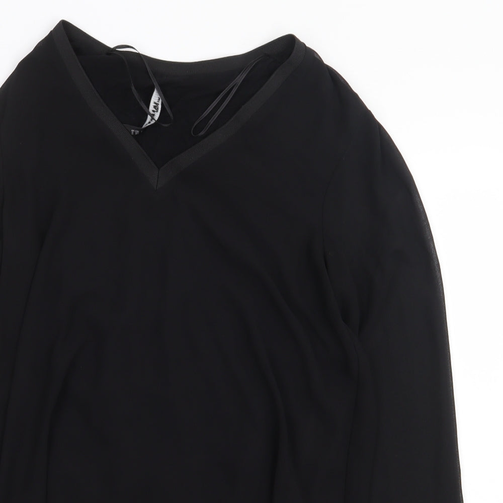 Zara Womens Black Polyester Basic Blouse Size M V-Neck