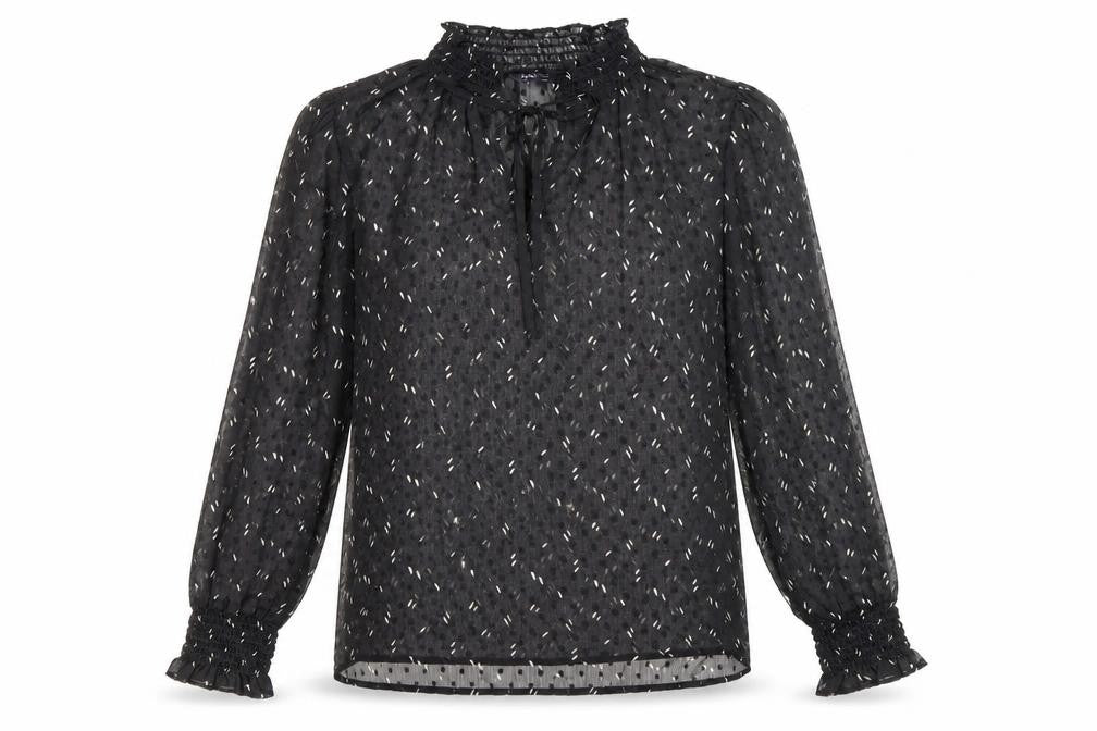 Marks and Spencer Womens Black Geometric Polyester Basic Blouse Size 10 V-Neck