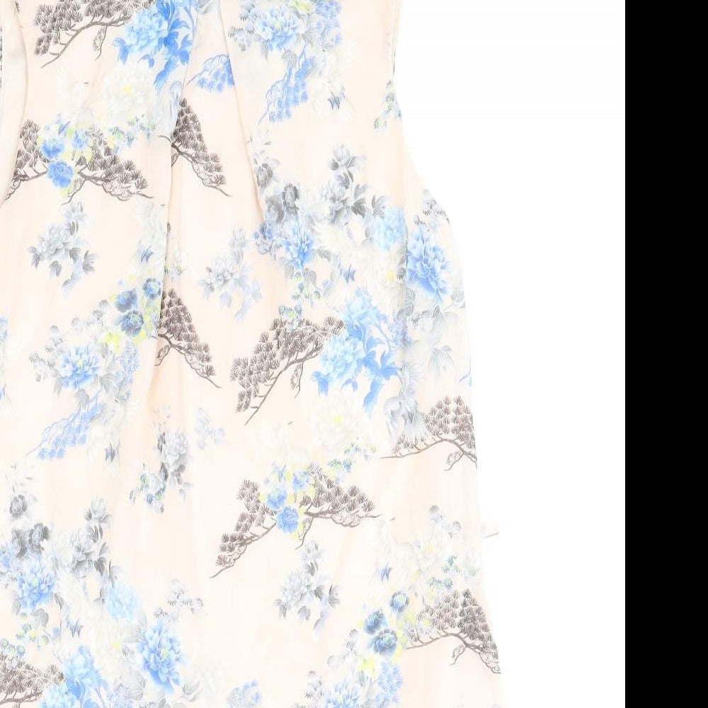 Primark Womens Beige Floral Polyester A-Line Size 12 Round Neck Button
