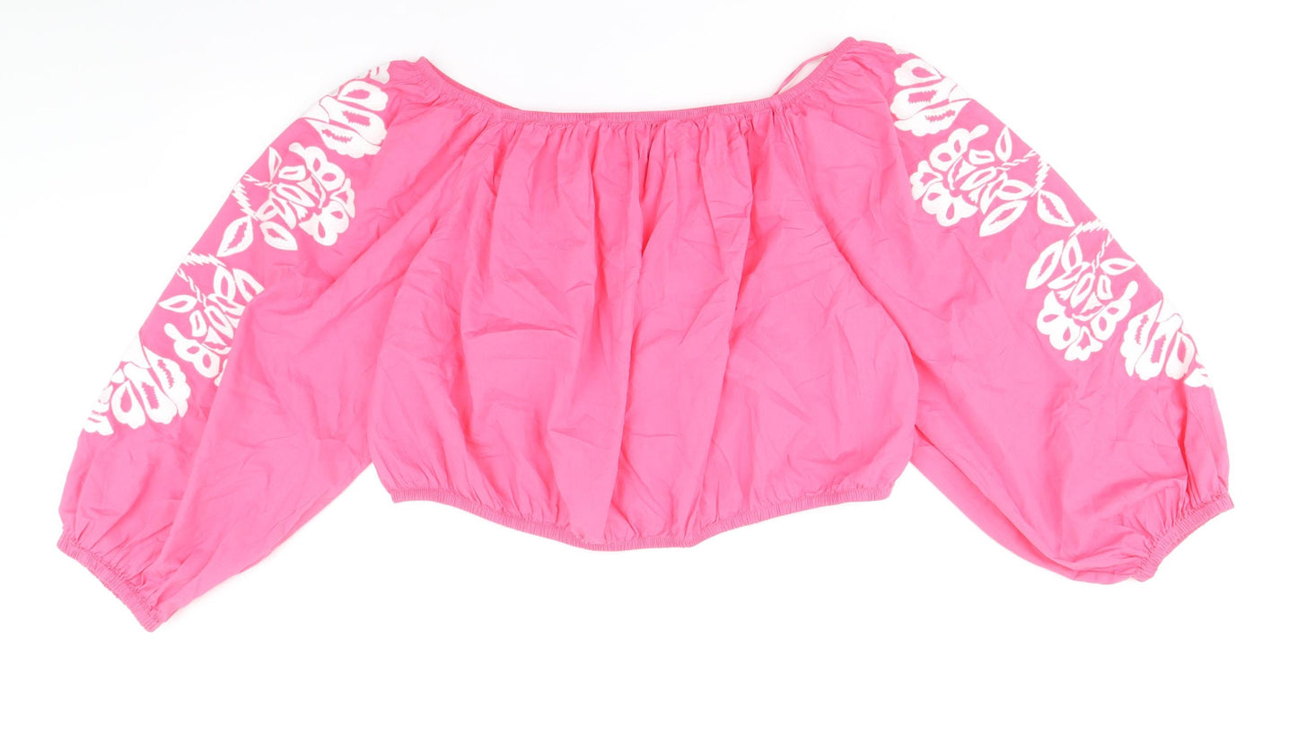 Marks and Spencer Womens Pink 100% Cotton Basic Blouse Size 22 Off the Shoulder