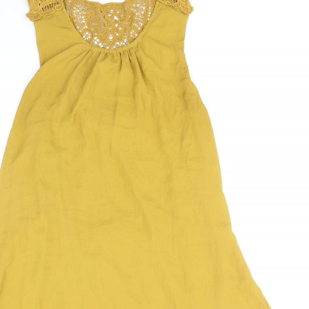 H&M Womens Yellow Geometric Polyester Tank Dress Size 8 Round Neck Pullover