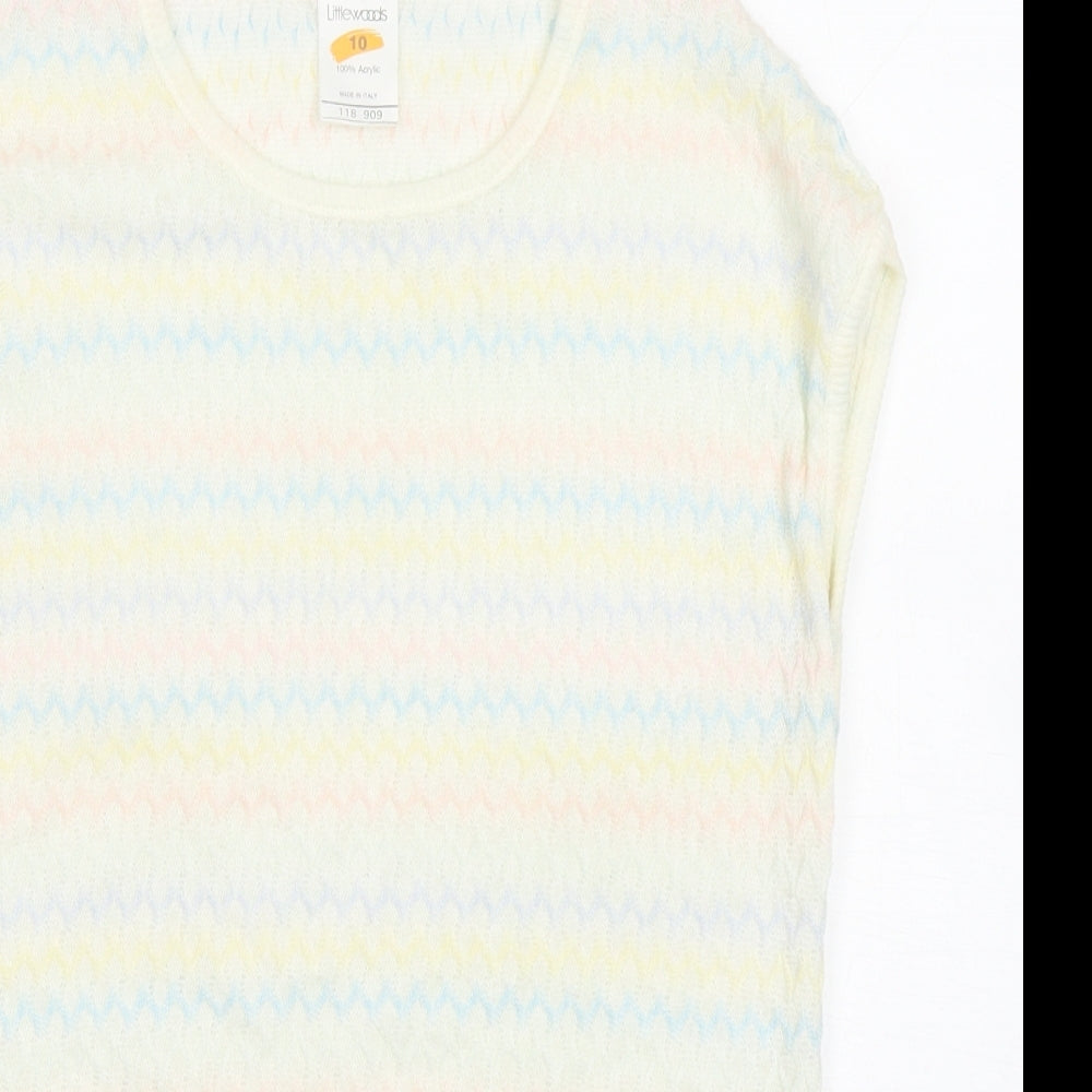 Littlewoods Womens Multicoloured Round Neck Striped Acrylic Vest Jumper Size 10
