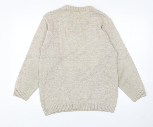 Clubhouse Mens Beige Round Neck Argyle/Diamond Acrylic Pullover Jumper Size S