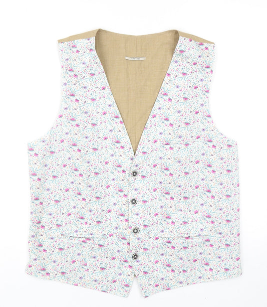 Solio Mens Multicoloured Geometric Cotton Tuxedo Suit Waistcoat Size XL