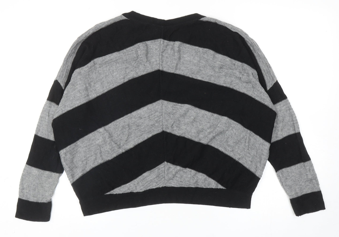 Splendid Womens Black V-Neck Striped Nylon Pullover Jumper Size M