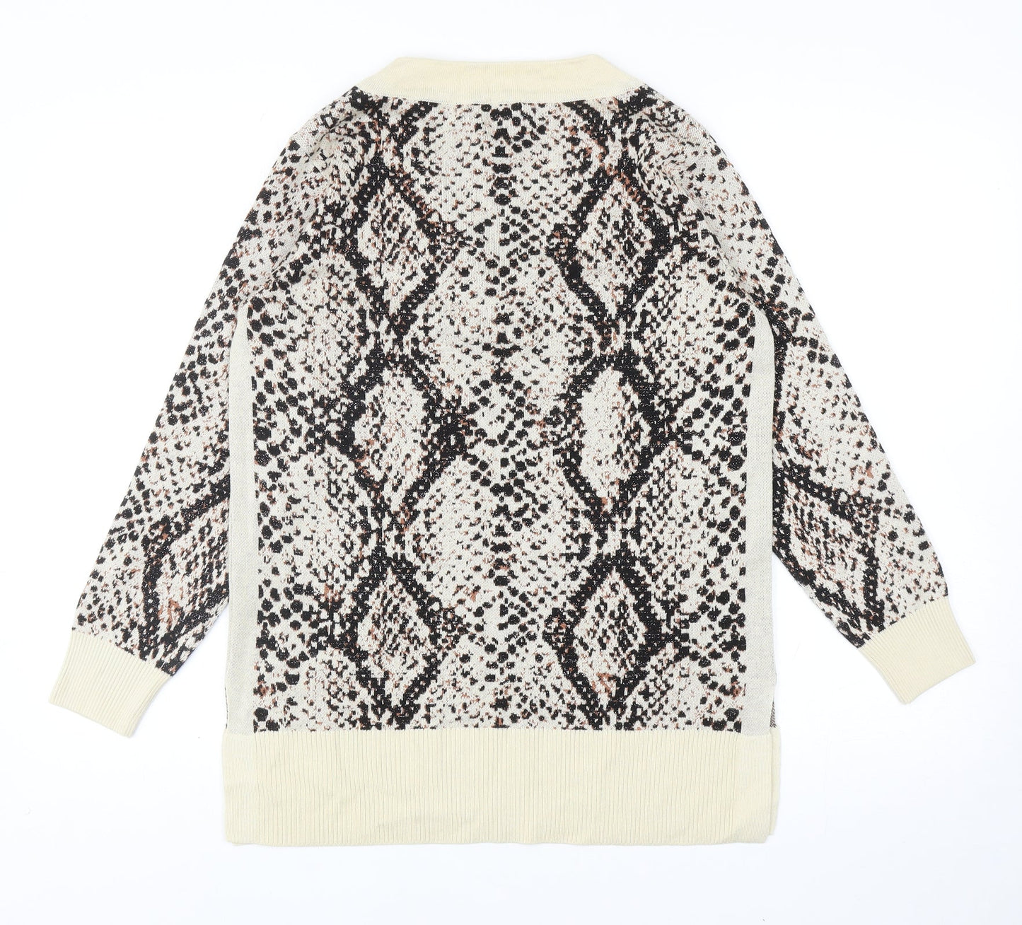River Island Womens Beige V-Neck Animal Print Viscose Pullover Jumper Size 6 - Snakeskin Pattern