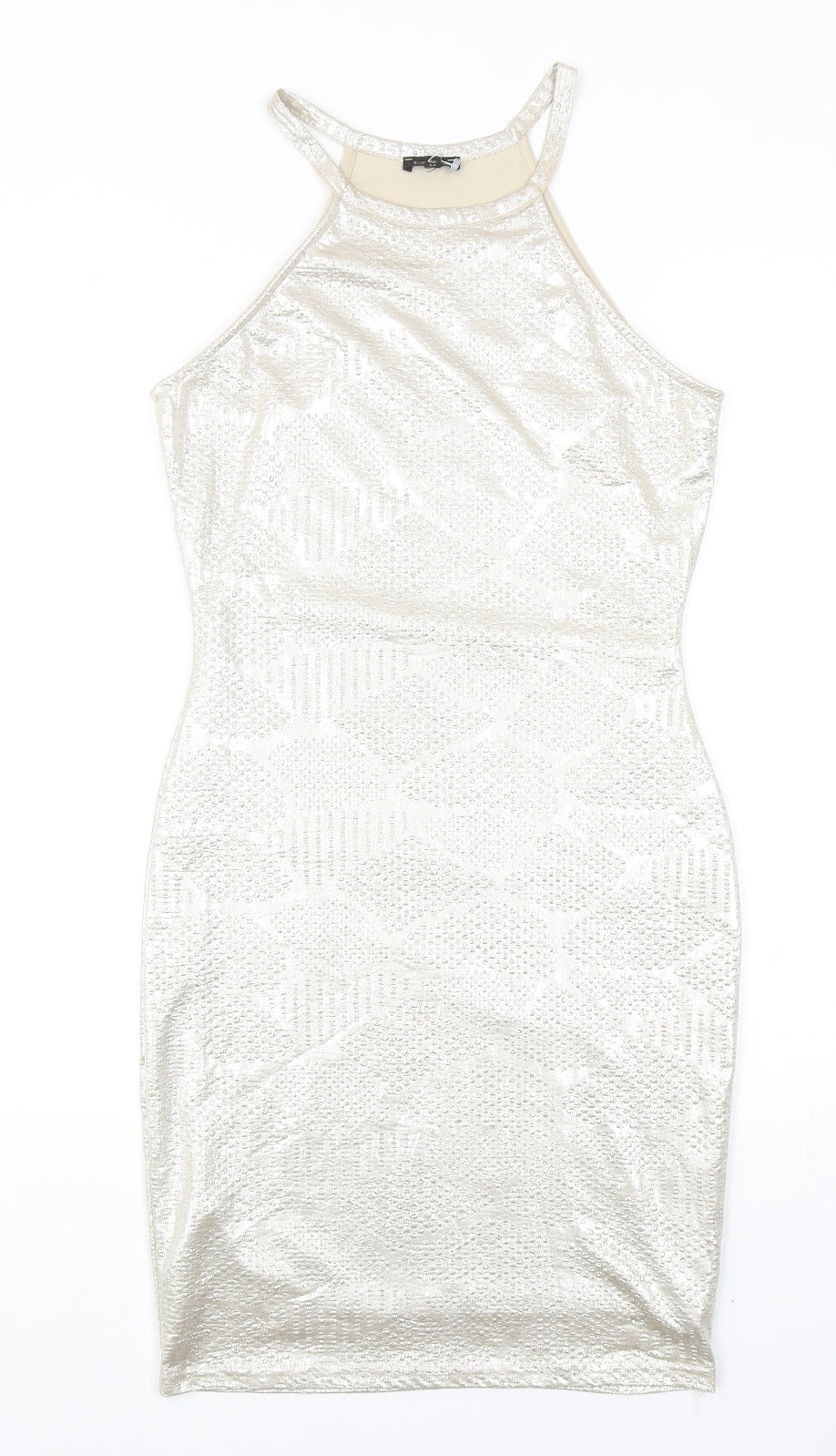 River Island Womens Gold Geometric Polyester Bodycon Size 8 Round Neck Pullover