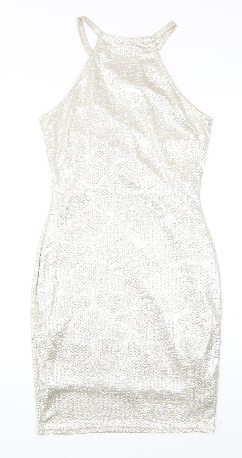 River Island Womens Gold Geometric Polyester Bodycon Size 8 Round Neck Pullover