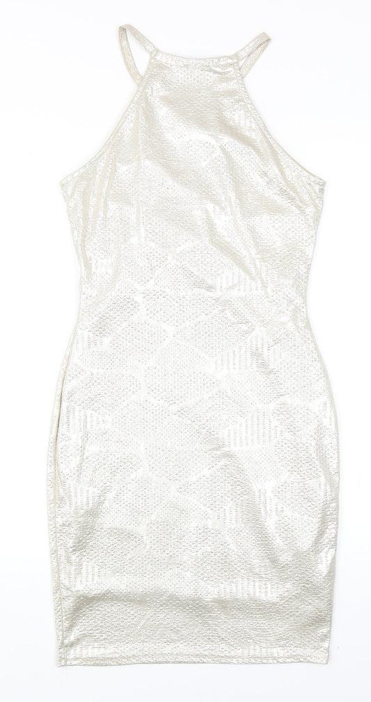 River Island Womens Gold Geometric Polyester Bodycon Size 8 Round Neck Pullover