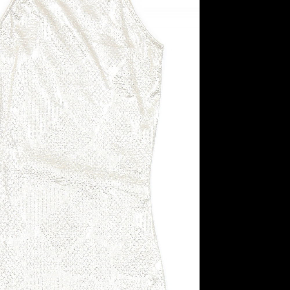 River Island Womens Gold Geometric Polyester Bodycon Size 8 Round Neck Pullover