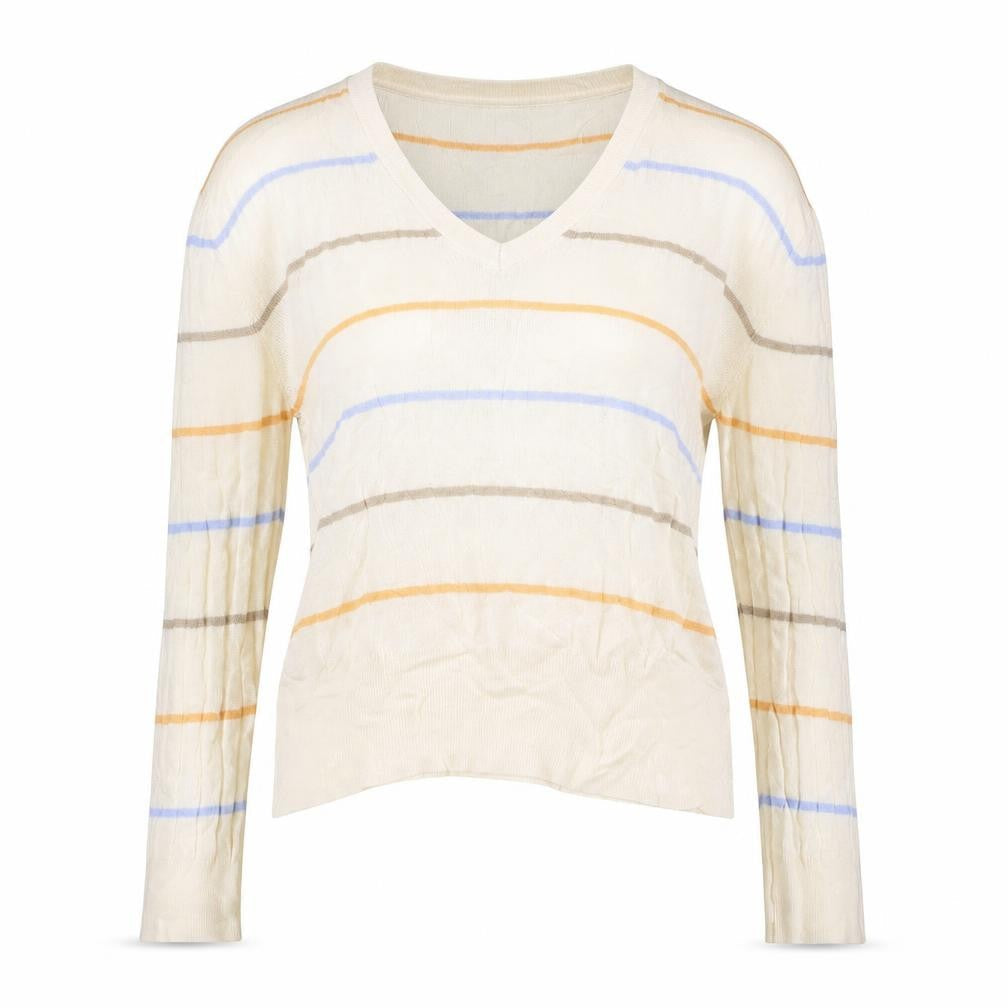 Marks and Spencer Womens Multicoloured V-Neck Striped Viscose Pullover Jumper Size L