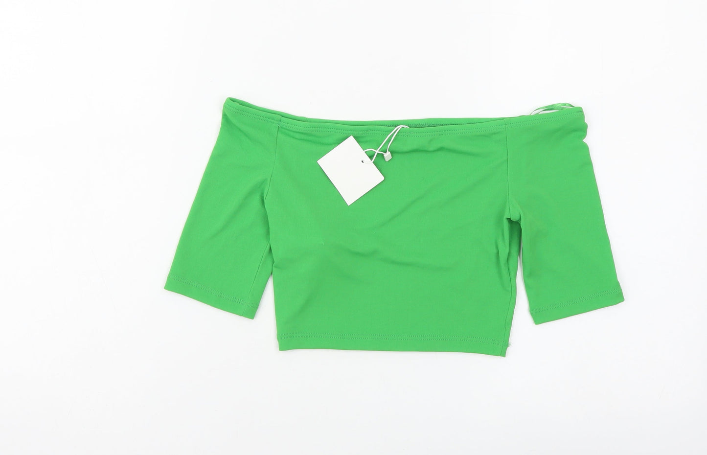 Zara Womens Green Polyester Cropped T-Shirt Size M Off the Shoulder