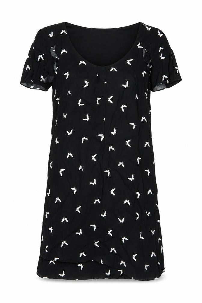 Butterfly Womens Black Geometric Viscose T-Shirt Dress Size 8 Scoop Neck Pullover - Butterfly Print