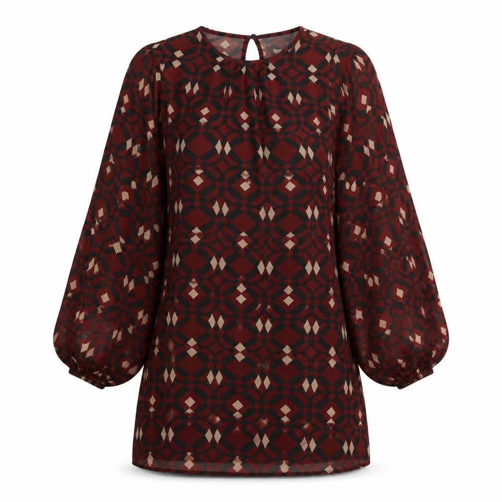 Zara Womens Red Geometric Polyester Shift Size 8 Round Neck Button
