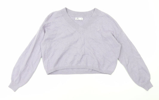 Hollister Womens Purple Square Neck Cotton Pullover Jumper Size S