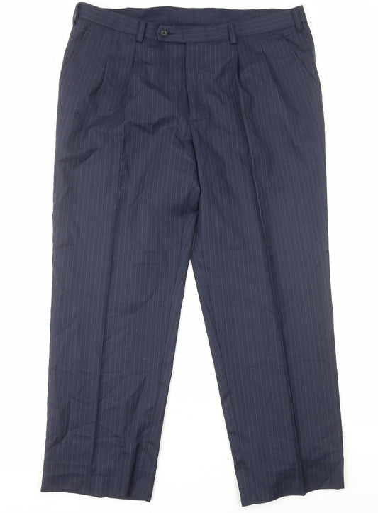 Dino Mens Blue Striped Polyester Tuxedo Suit Trousers Size XL