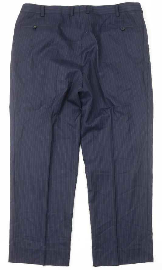 Dino Mens Blue Striped Polyester Tuxedo Suit Trousers Size XL