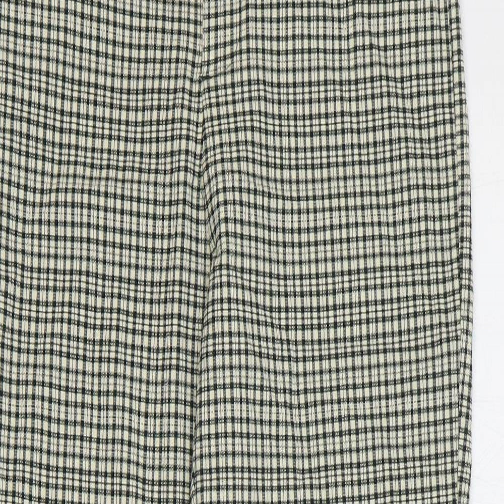 Zara Womens Green Geometric Polyester Trousers Size M Regular Zip