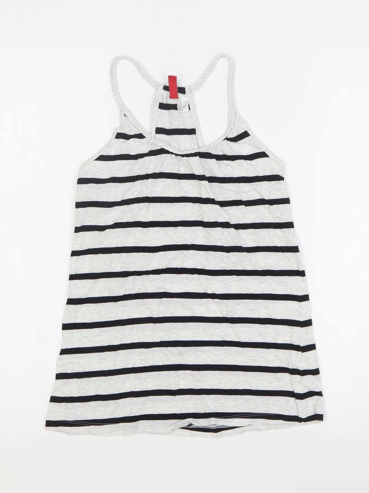H&M Womens Grey Striped 100% Cotton Basic Tank Size 4 Round Neck