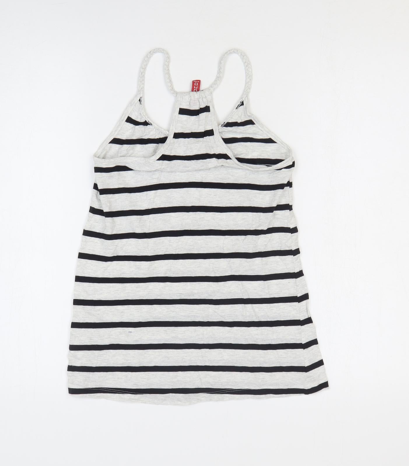 H&M Womens Grey Striped 100% Cotton Basic Tank Size 4 Round Neck