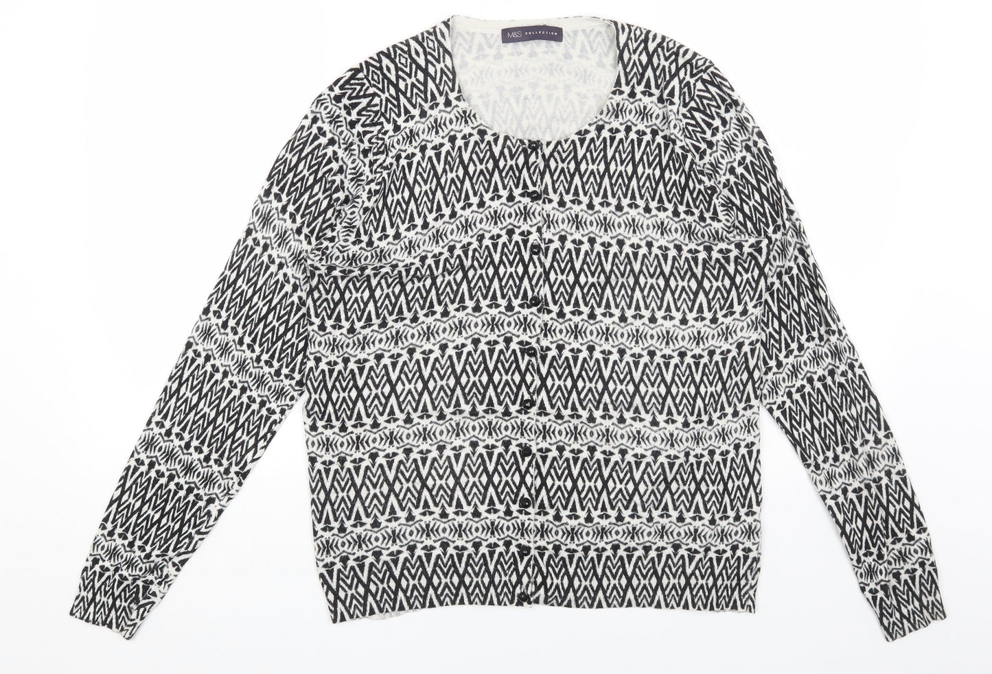 Marks and Spencer Womens White Round Neck Geometric Viscose Cardigan Jumper Size L