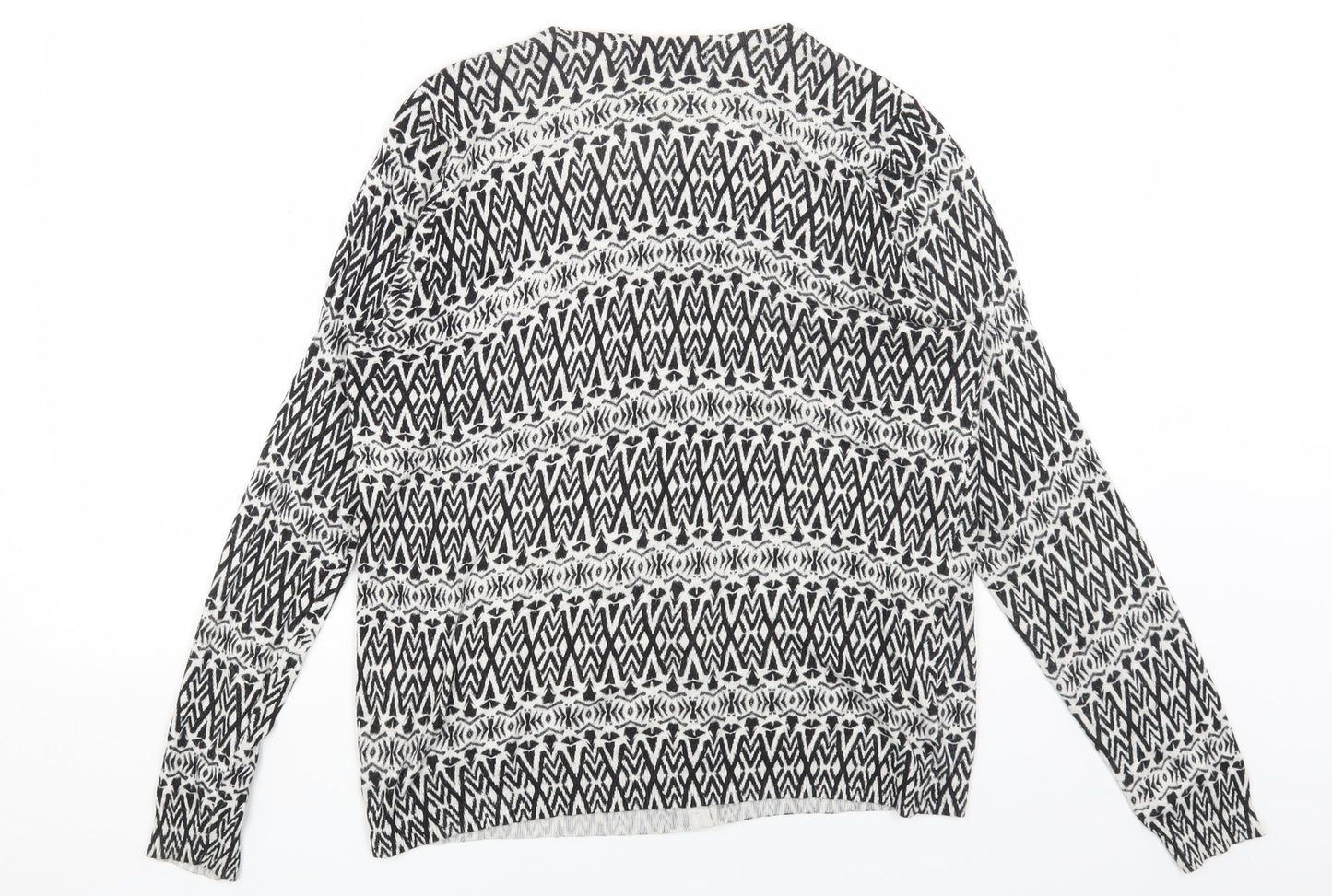 Marks and Spencer Womens White Round Neck Geometric Viscose Cardigan Jumper Size L