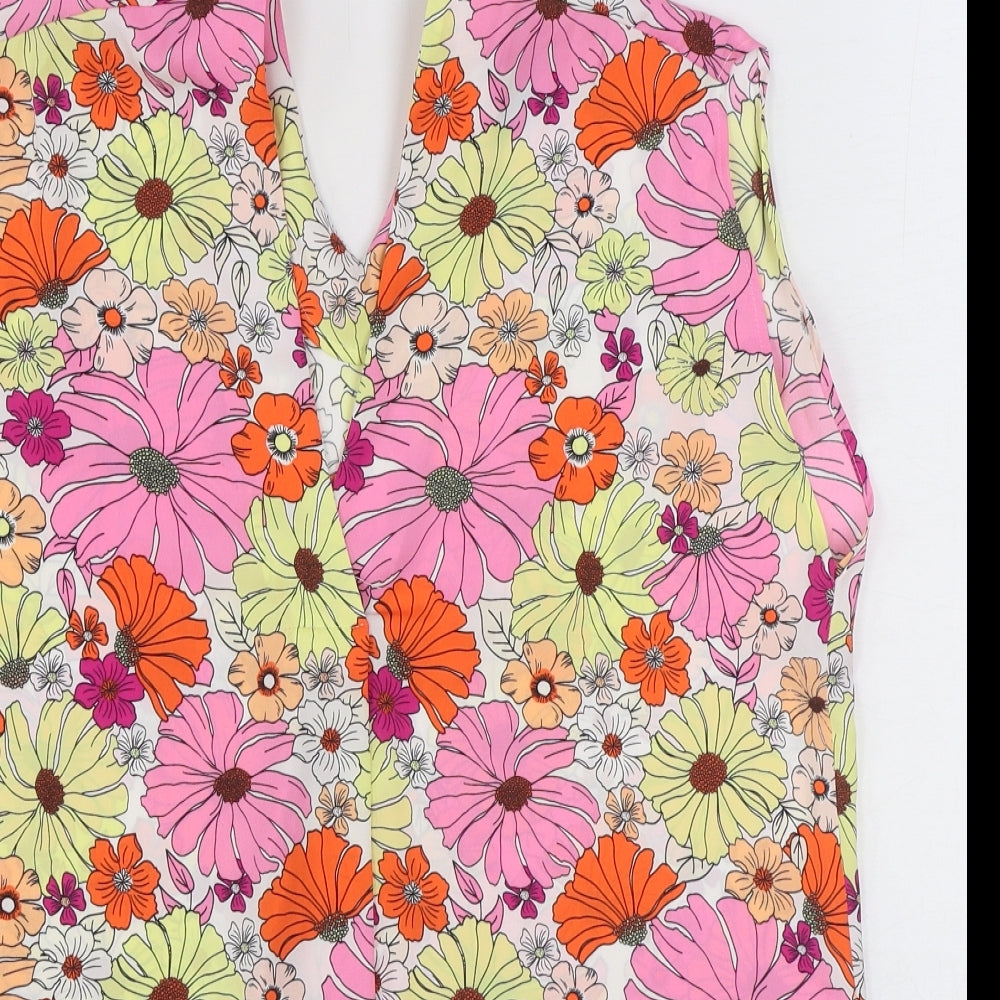 Marks and Spencer Womens Multicoloured Floral Polyester Basic Blouse Size 12 V-Neck