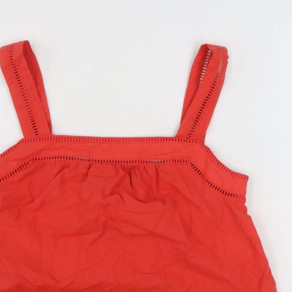 Marks and Spencer Womens Red 100% Cotton Basic Tank Size 6 Square Neck