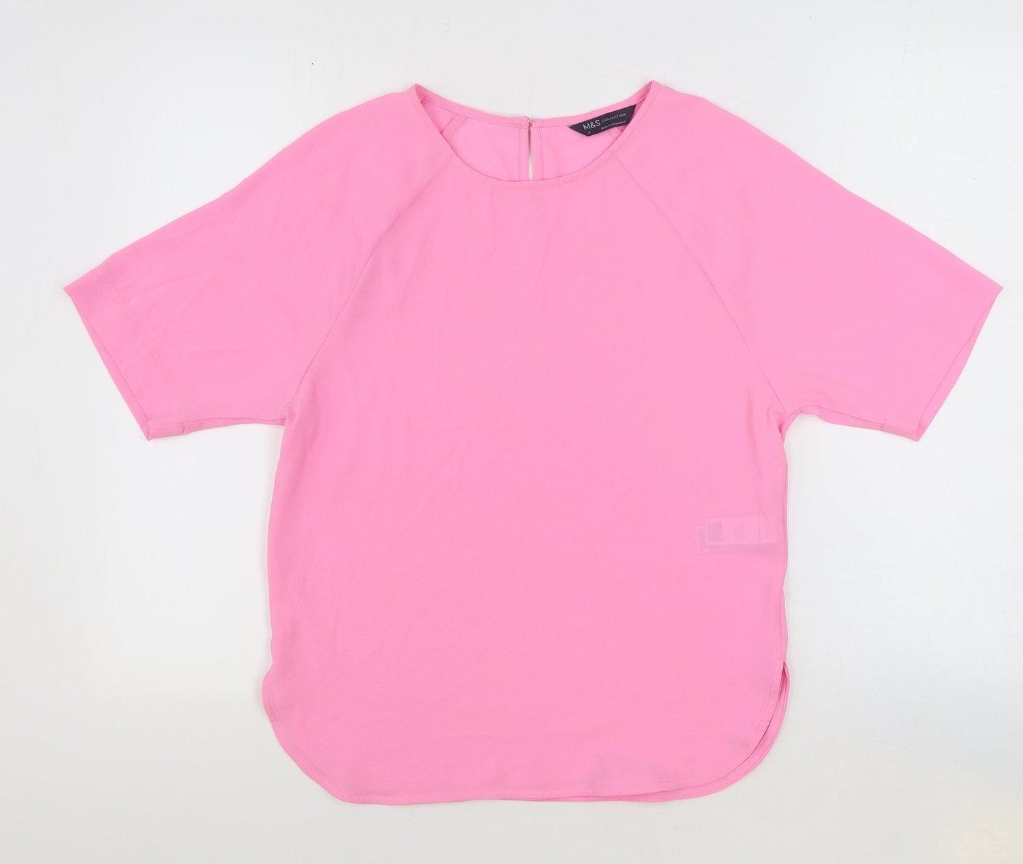 Marks and Spencer Womens Pink Polyester Basic Blouse Size 6 Round Neck