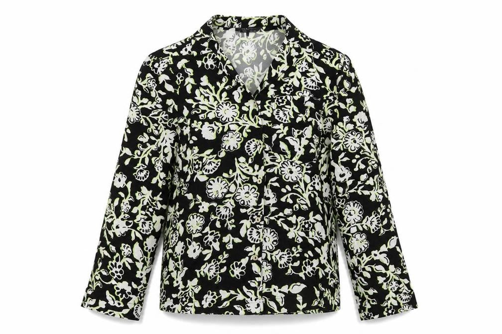 Marks and Spencer Womens Black Geometric Viscose Basic Button-Up Size 6 V-Neck